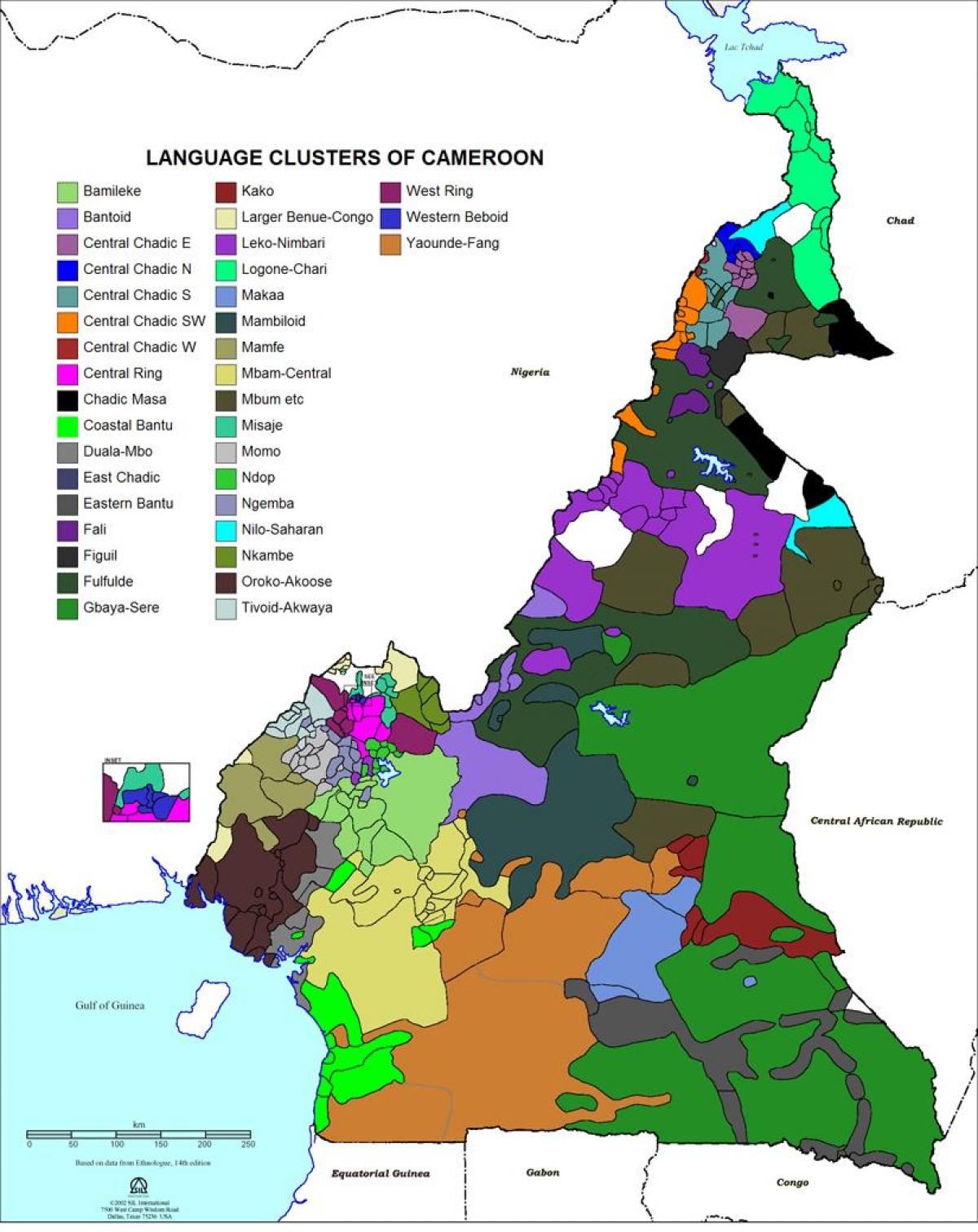 Քարտեզ Կամերունի լեզուն