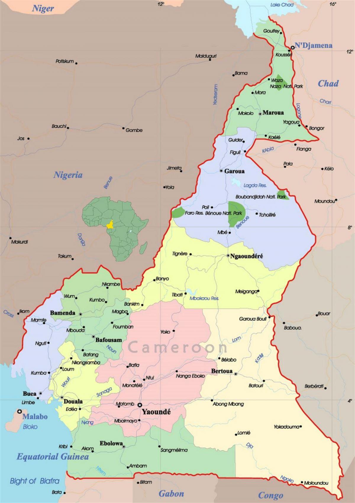 Քարտեզ քաղաքական cameroo